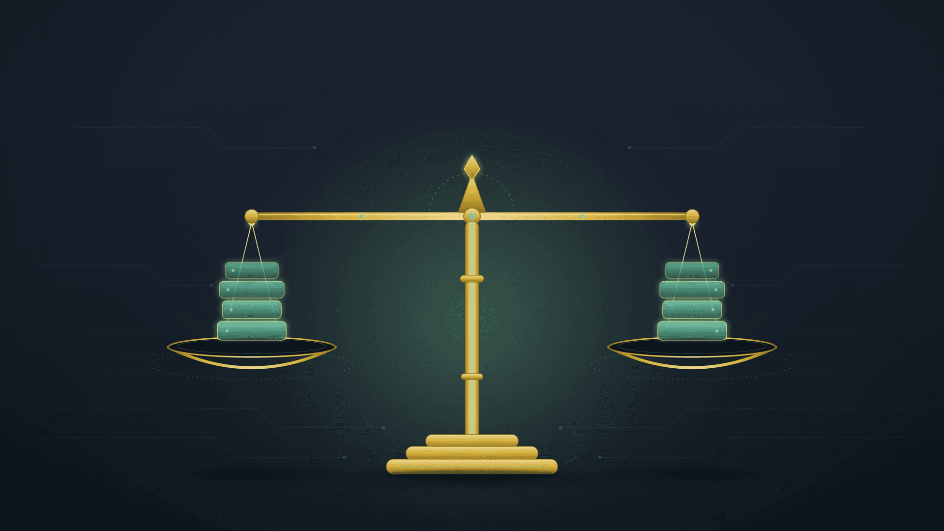 A balance scale, representing the double-entry principle that every transaction must sum to zero